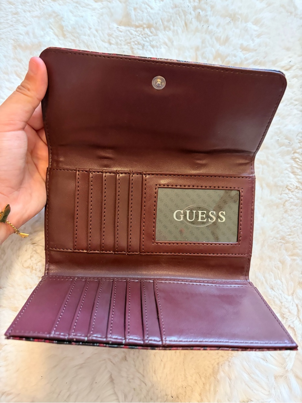 GUESS Burgundy Croc-Embossed Wallet with Black Accents - Picture 4 of 5
